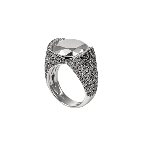 Bague 54 Chopard - Bague cocktail en or blanc et diamants noirs 58 Facettes 246