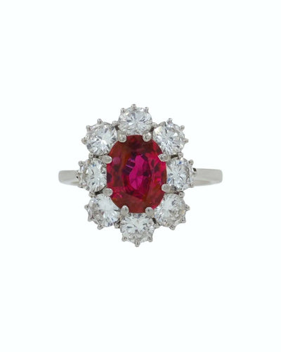Bague Bague en or blanc 18 ct avec rubis naturel et diamants 58 Facettes RUB150