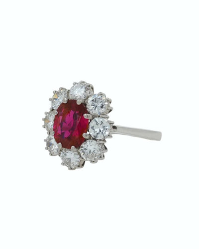 Bague Bague en or blanc 18 ct avec rubis naturel et diamants 58 Facettes RUB150