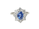 Bague 52 Bague entourage en or blanc, saphir de Ceylan et diamants 58 Facettes 33229
