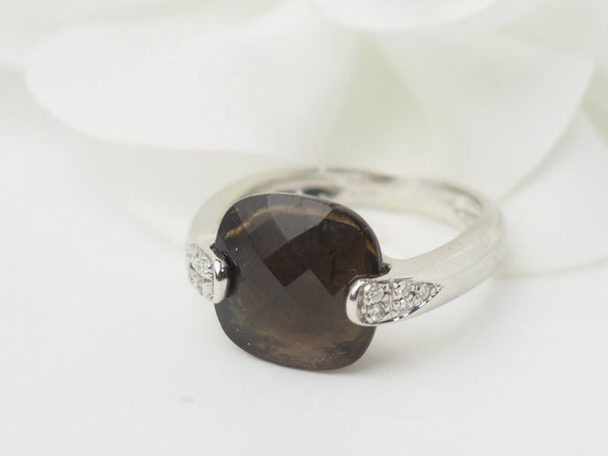 Bague 53 Bague en or blanc, quartz fumé et diamants 58 Facettes 33304