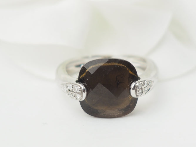 Bague 53 Bague en or blanc, quartz fumé et diamants 58 Facettes 33304