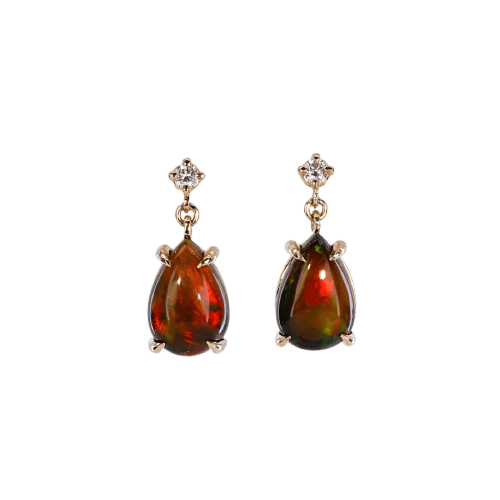 Boucles d'oreilles Boucles d'oreilles en or jaune 14 ct, opales noires GFCO et diamants 58 Facettes E021