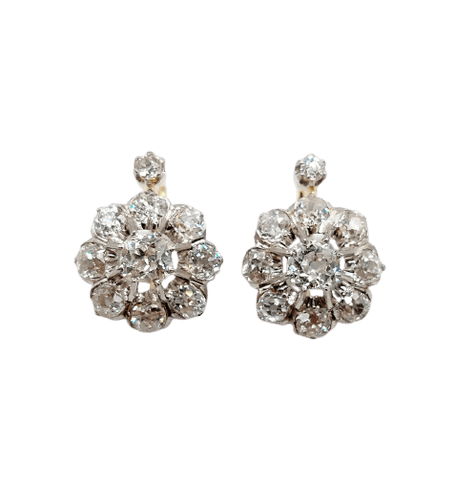 Boucles d'oreilles Dormeuses marguerite - Boucles d'oreilles en or 18k, platine et diamants 58 Facettes A07298