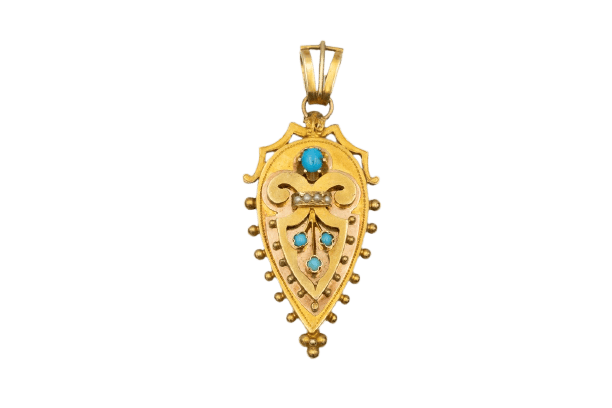 Pendentif Pendentif ancien en or jaune, turquoises et perles 58 Facettes 12203