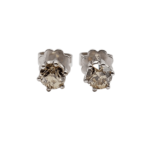 Boucles d'oreilles Puces d'oreilles vintage en or blanc et diamants cognac 58 Facettes A07310