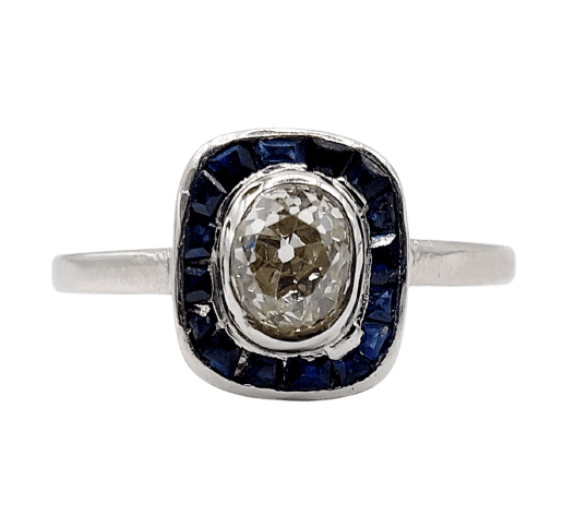 Bague 56 Bague Art déco en platine, diamant et saphirs 58 Facettes A07311