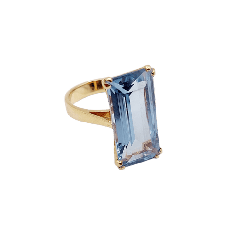Cocktailring Art Deco i 18k guld og syntetisk spinel 