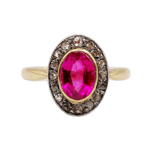 Bague 47.5 Bague pompadour antique en or 18k, platine, rubis synthétique et diamants 58 Facettes A07323