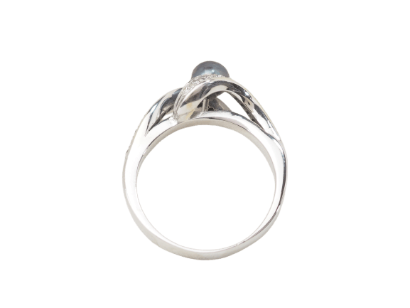 Bague 60 Bague en or blanc, perle de Tahiti et diamants 58 Facettes 26570