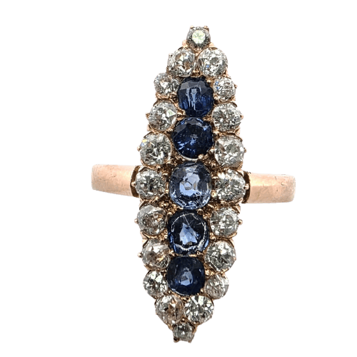 Bague 54 Bague victorienne en or jaune 18 kt avec diamants et saphirs 58 Facettes 381/26 D