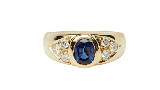 Bague Bague jonc en or jaune, spinelle bleu et diamants 58 Facettes 33040