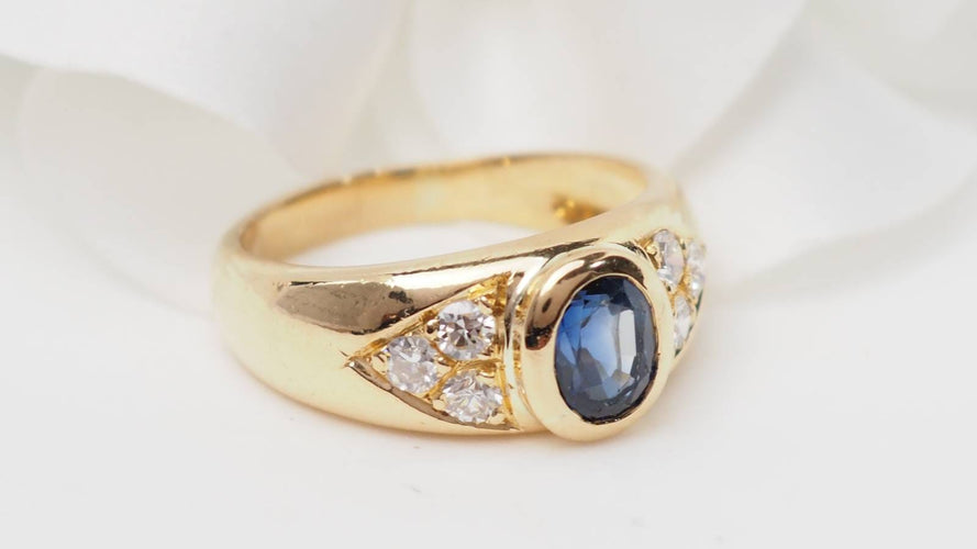 Bague 55 Bague jonc en or jaune, spinelle bleu et diamants 58 Facettes 33040