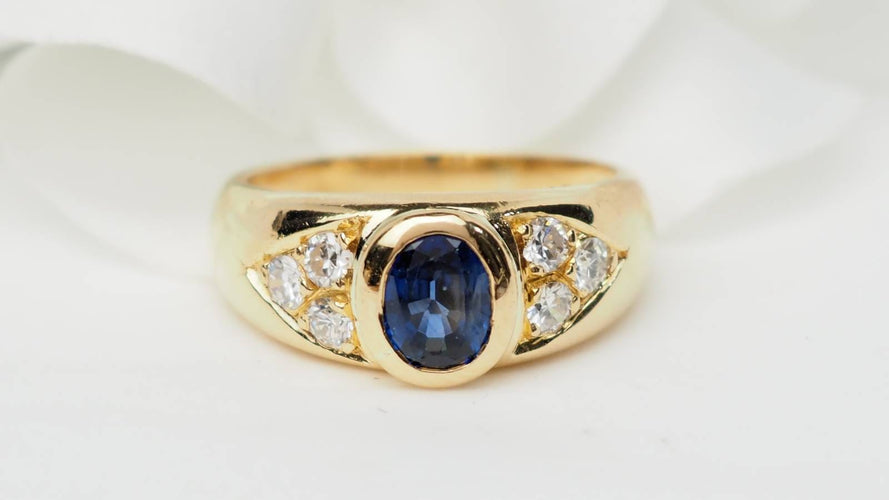 Bague 55 Bague jonc en or jaune, spinelle bleu et diamants 58 Facettes 33040