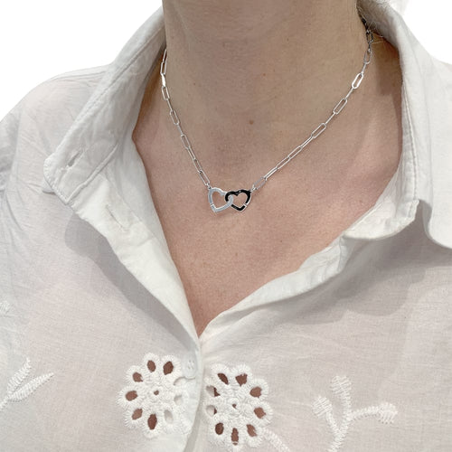 Collier Dinh Van Double Cœurs - Collier en or blanc 58 Facettes 35662