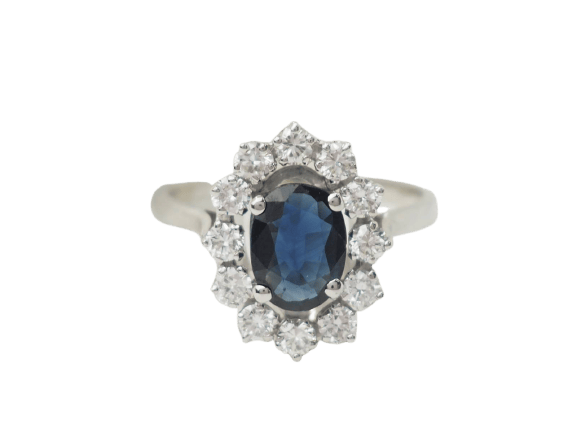 Bague Bague marguerite en or blanc, saphir et diamants 58 Facettes 33209