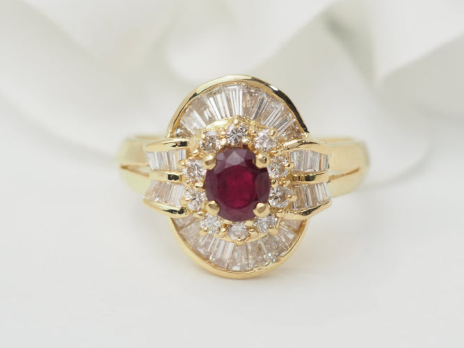 Bague 59 Bague jupe en or jaune, rubis et diamants 58 Facettes 33440