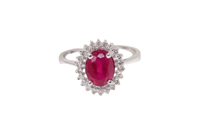 Bague Bague marguerite en or blanc, rubis et diamants 58 Facettes 4833