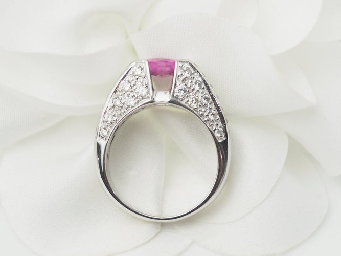 Bague Bague jonc en or blanc, saphir rose et diamants 58 Facettes 33291