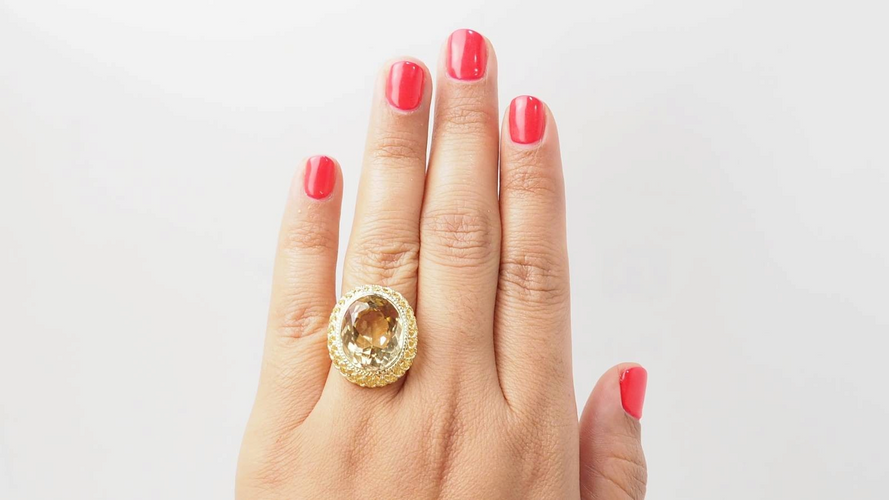 Bague 55 Bague filigranée en or jaune avec citrine facettée 58 Facettes 32760