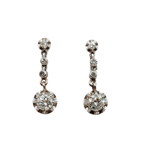 Boucles d'oreilles Dormeuses Art déco - Boucles d'oreilles en or blanc, platine et diamants 58 Facettes A07332