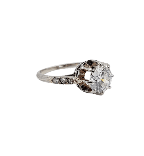 Bague 47 Bague solitaire Art déco en or blanc, platine et diamants 58 Facettes A07288