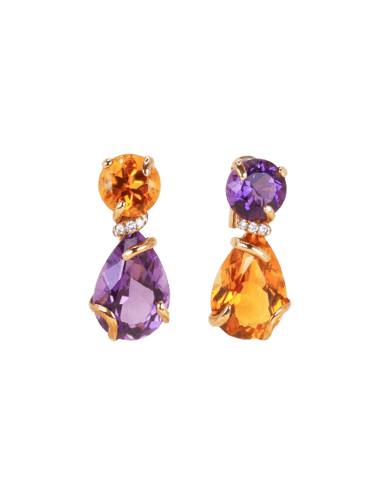 Boucles d'oreilles Chanel Venitien - Boucles d'oreilles en or jaune, améthystes, citrines et diamants 58 Facettes 1265.4