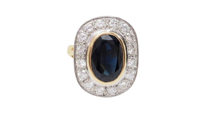 Bague 53.5 Bague pompadour en or bicolore 18 kt, saphir et diamants 58 Facettes