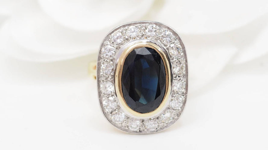 Bague 53.5 Bague pompadour en or bicolore 18 kt, saphir et diamants 58 Facettes