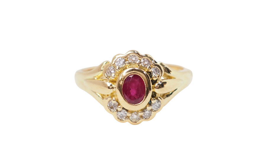 Bague 53 Bague marguerite en or jaune, rubis et diamants 58 Facettes 32917