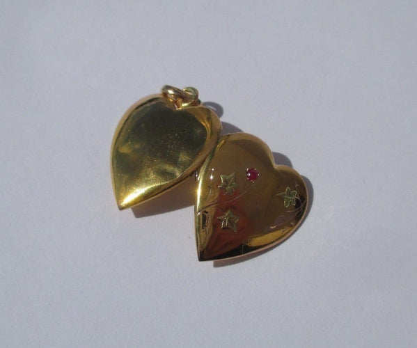 Pendentif Art Nouveau - Pendentif porte-photo cœur en or rose et rubis 58 Facettes Pendentif