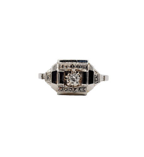 Bague 54 Art déco - Bague géométrique en or blanc 18k, platine et diamant 58 Facettes A07176