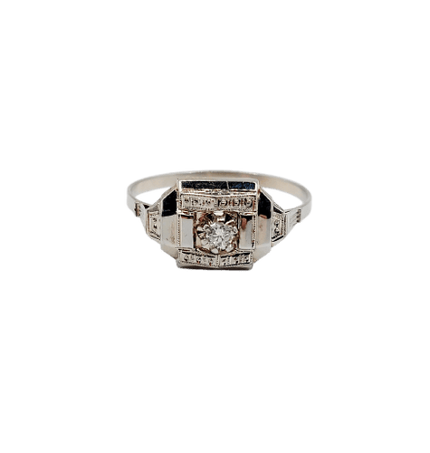 Bague 54 Art déco - Bague géométrique en or blanc 18k, platine et diamant 58 Facettes A07176