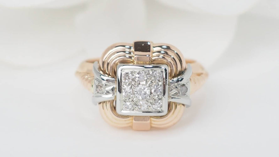 Bague 54 Tank - Bague en or jaune, or blanc et diamants 58 Facettes 32894