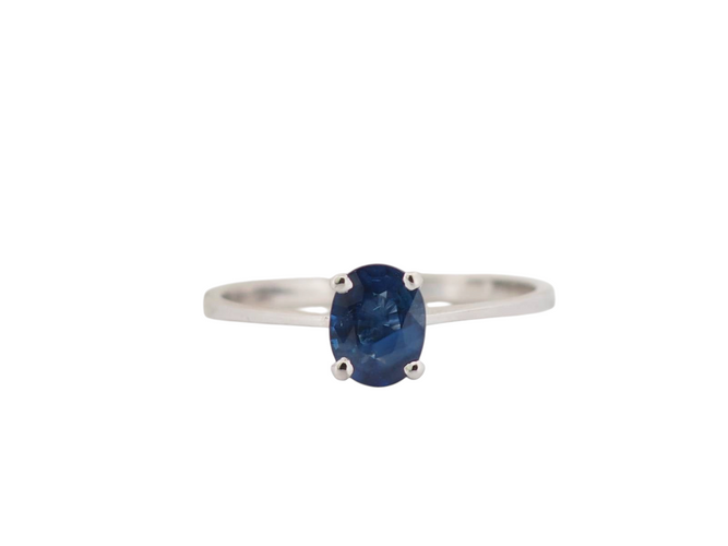 Bague 53 Bague solitaire en or blanc et saphir ovale 58 Facettes 33055