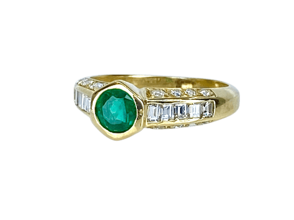 Bague 50 Bague jonc en or jaune 18 carats, émeraude et diamants 58 Facettes AB732