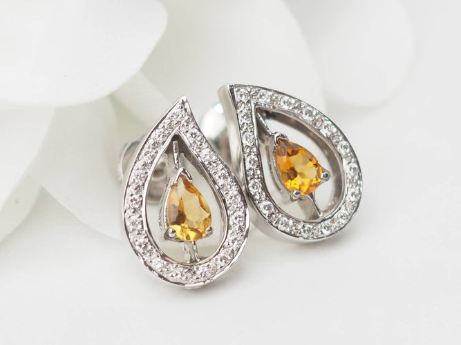 Boucles d'oreilles Boucles d'oreilles - Citrines et diamants en or blanc 58 Facettes 32804 b