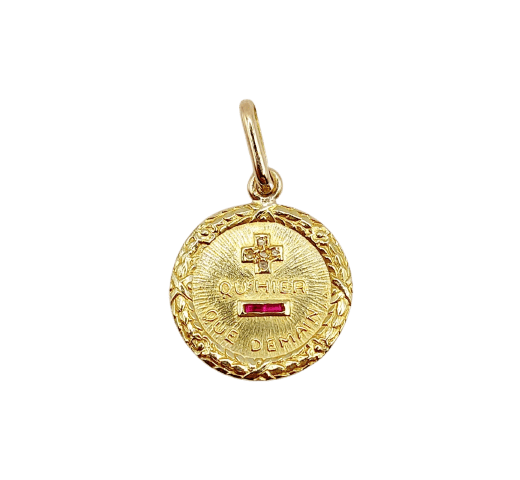 Pendentif Augis - Pendentif médaille d'amour en or 18k, rubis et diamants 58 Facettes A07122