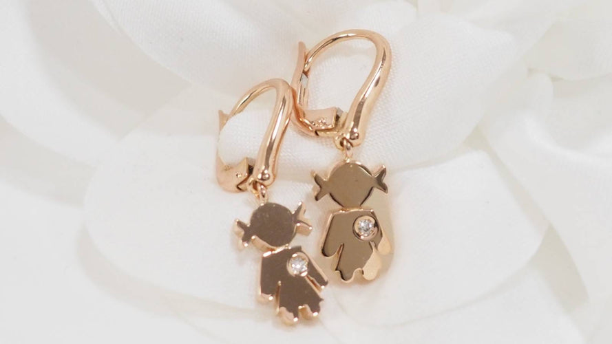 Boucles d'oreilles Boucles d'oreilles petites filles en or rose et diamants 58 Facettes 33044