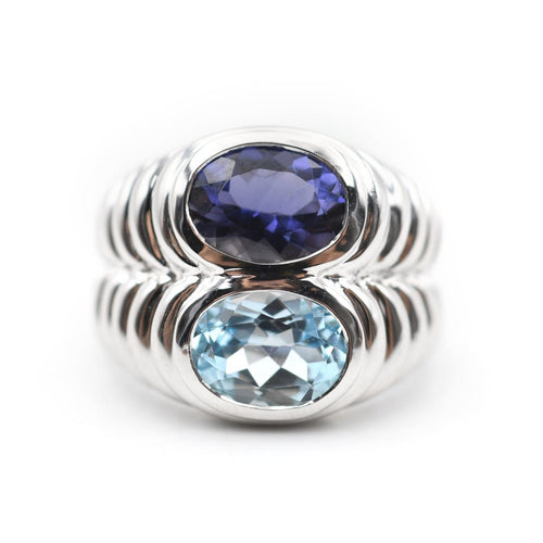 Bague 54 Bulgari Baccellato - Bague en or blanc, iolite et topaze 58 Facettes 11111