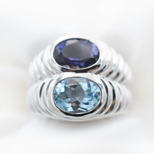 Bague 54 Bulgari Baccellato - Bague en or blanc, iolite et topaze 58 Facettes 11111