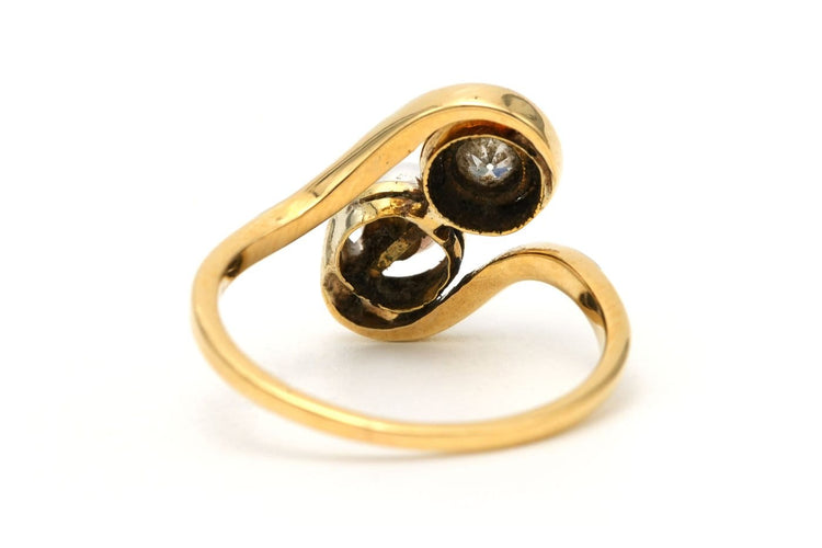 Bague 54 Art Nouveau - Bague en or blanc et jaune 18 carats, perle et diamants 58 Facettes B882