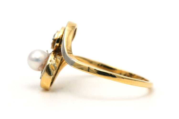 Bague 54 Art Nouveau - Bague en or blanc et jaune 18 carats, perle et diamants 58 Facettes B882