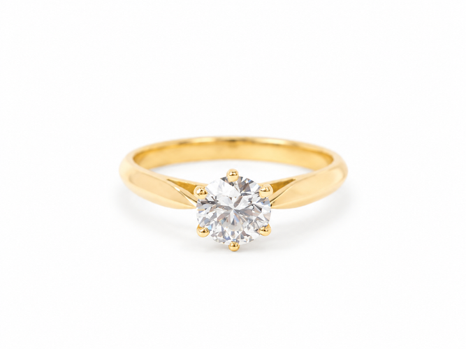 Bague 51 Bague solitaire en or jaune 18 kt, diamant 0,74 ct LFG 58 Facettes F5077
