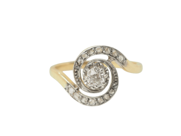 Bague 54.5 Bague tourbillon en or jaune et blanc 18 kt et diamants 58 Facettes 33317