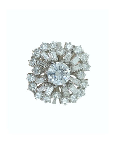 Bague 53 Bague en or blanc 18 ct avec diamants ronds et baguette 58 Facettes BRI094