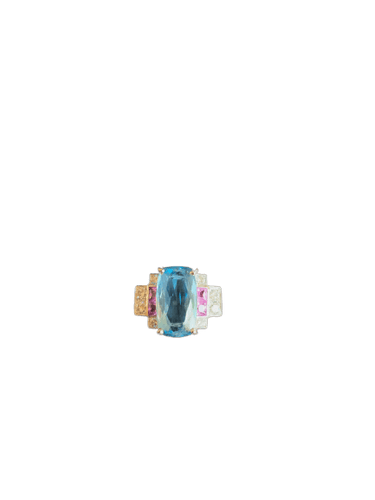 18-carat white gold ring, aquamarine, pink sapphires and diamonds 