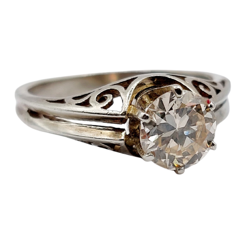 Ring Solitaire Art Deco in 14K white gold and 1.00 ct diamond 