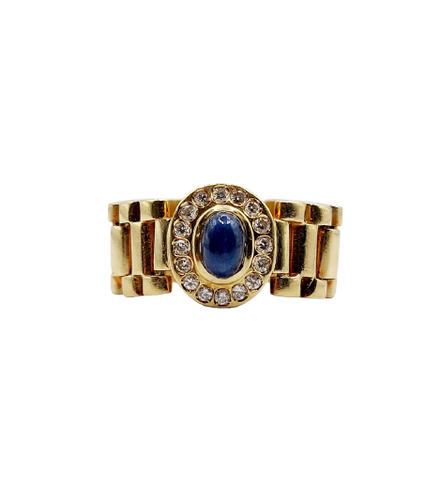 Flexible 18k gold ring with cabochon sapphire and diamonds 