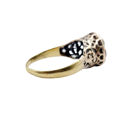 Antique 18k gold ring, silver and rose-cut diamonds 